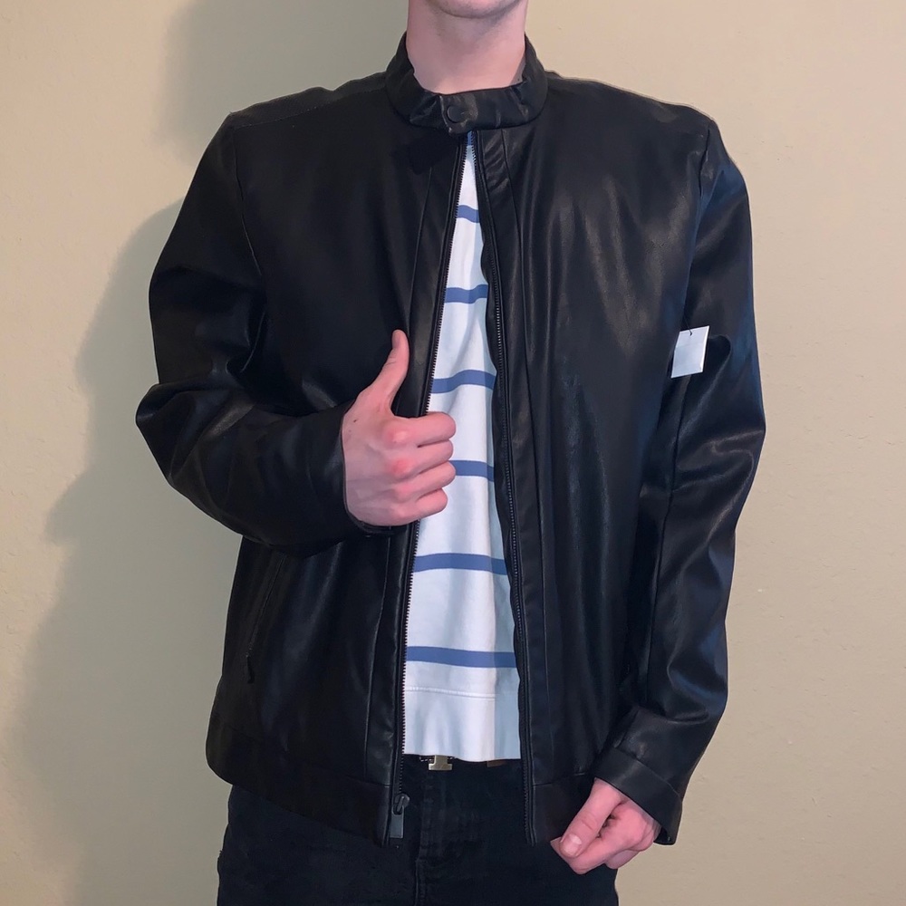 Clean black Calvin Klein leather jacket.